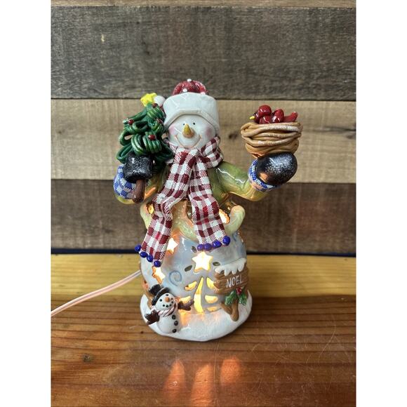 Enchanted Forest Lighted Snowman With Nest In Box - Picture 1 of 8